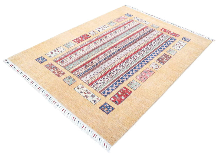 Gold Afghan Oriental Rug 4' 11" x 6' 6" Hand-Knotted | No. AT17354