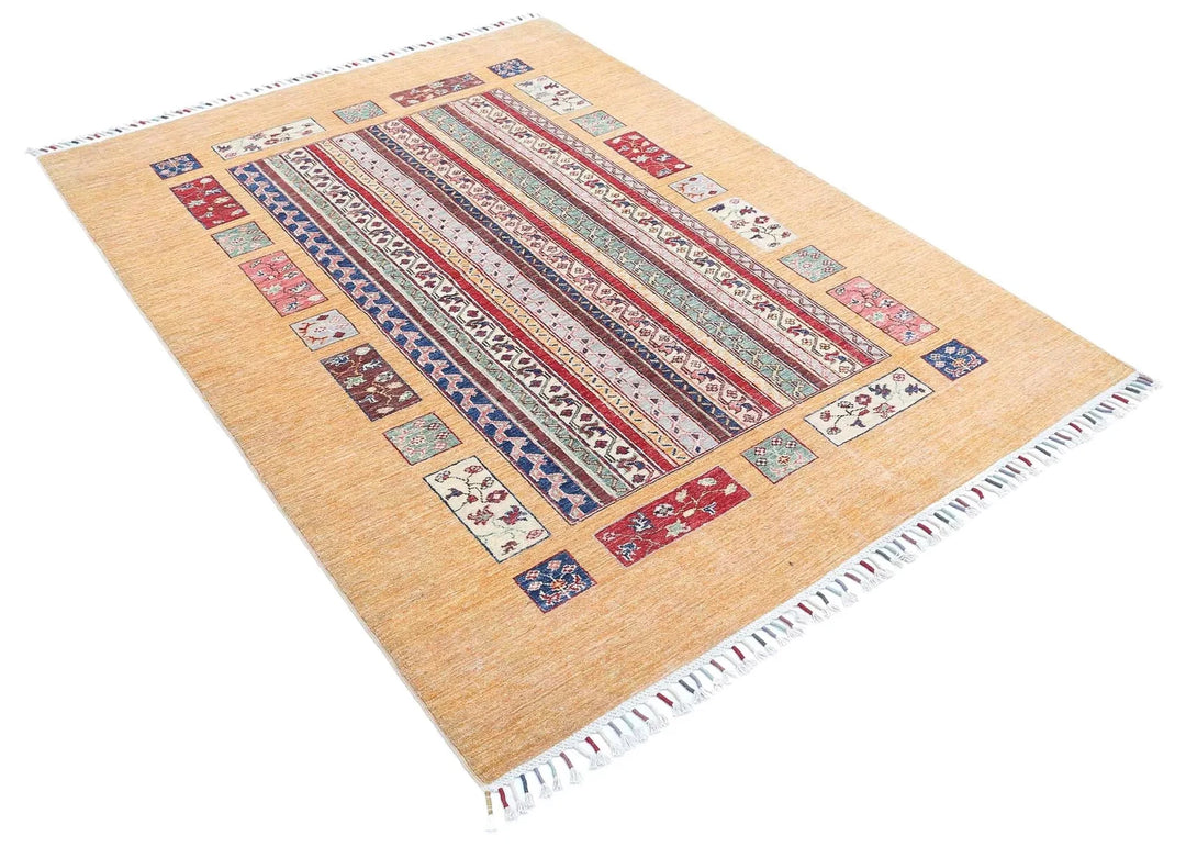 Gold Afghan Oriental Rug 4' 11" x 6' 6" Hand-Knotted | No. AT17354