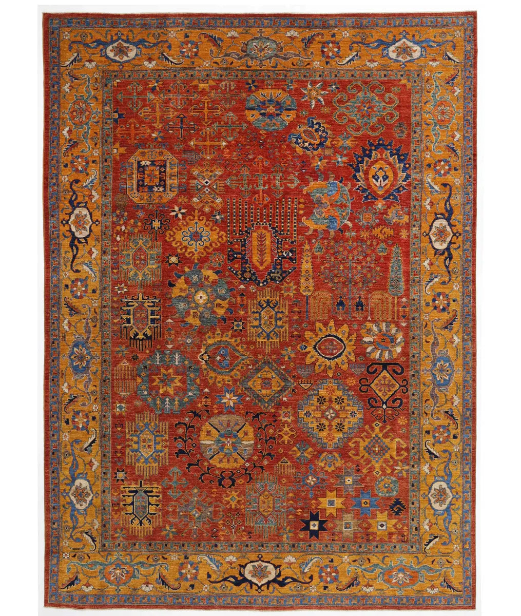 Red Afghan Tribal Rug 9' 11" x 13' 7" Hand-Knotted | No. AT174044