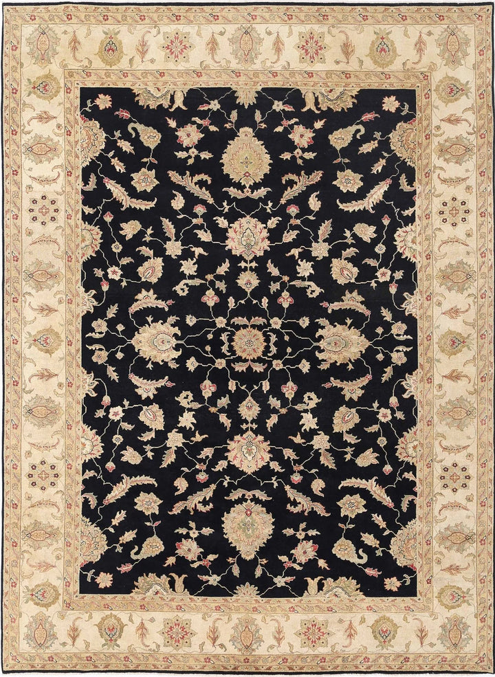Black & Ivory Indian Ziegler Rug 9' 10" x 13' 6" Hand-Knotted | No. AT17505