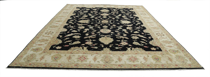 Black & Ivory Indian Ziegler Rug 9' 10" x 13' 6" Hand-Knotted | No. AT17505