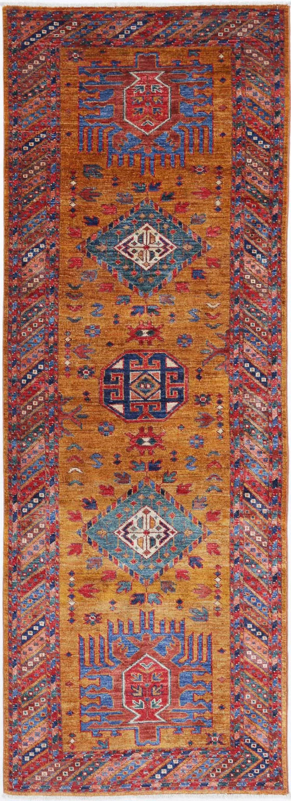 Afghan Humna Runner Rug 2' 8" x 7' 7" Hand-Knotted | No. AT17529