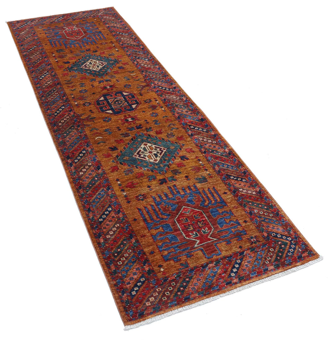 Afghan Humna Runner Rug 2' 8" x 7' 7" Hand-Knotted | No. AT17529