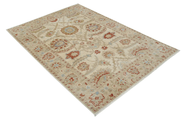 Ivory Indian Ziegler Rug 4' 1" x 6' 0" Hand-Knotted | No. AT17543