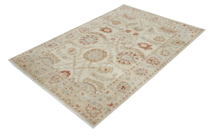 Ivory Indian Ziegler Rug 4' 1" x 6' 0" Hand-Knotted | No. AT17543