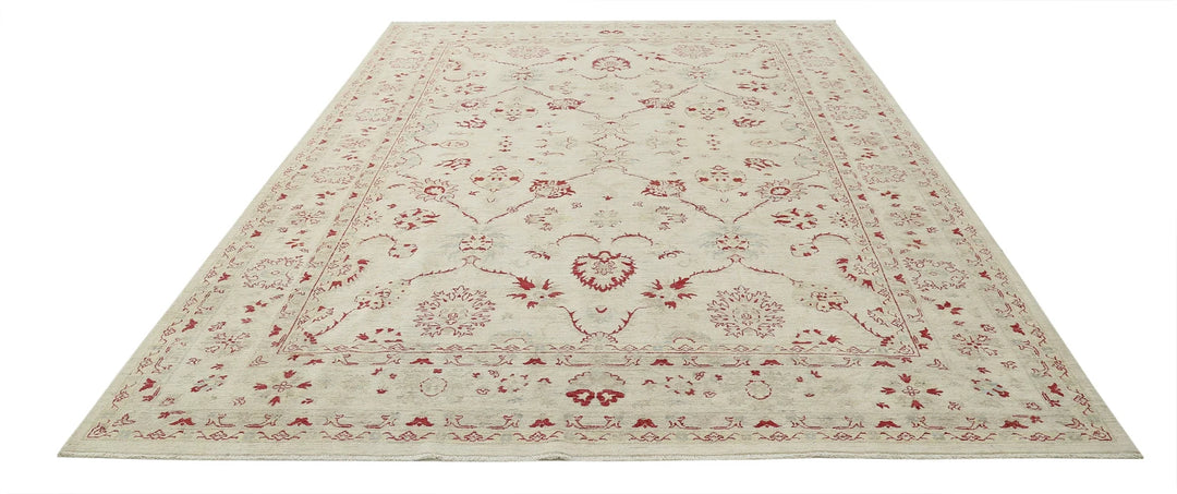 Ivory Afghan Ziegler Rug 8' 4" x 11' 10" Hand-Knotted | No. AT17580