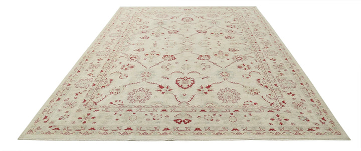 Ivory Afghan Ziegler Rug 8' 4" x 11' 10" Hand-Knotted | No. AT17580