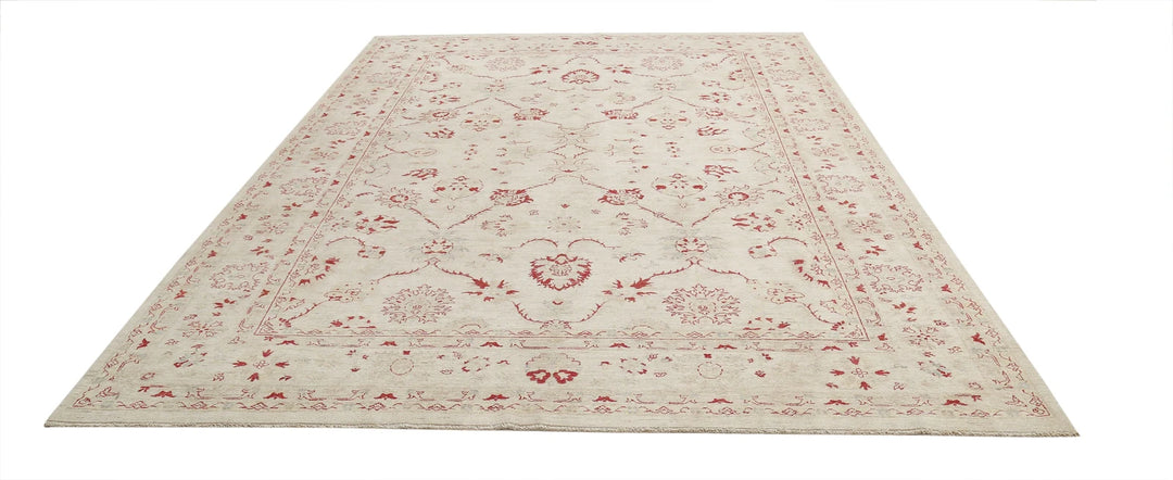 Ivory Afghan Ziegler Rug 8' 4" x 11' 10" Hand-Knotted | No. AT17580