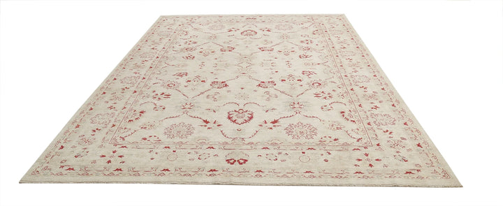 Ivory Afghan Ziegler Rug 8' 4" x 11' 10" Hand-Knotted | No. AT17580