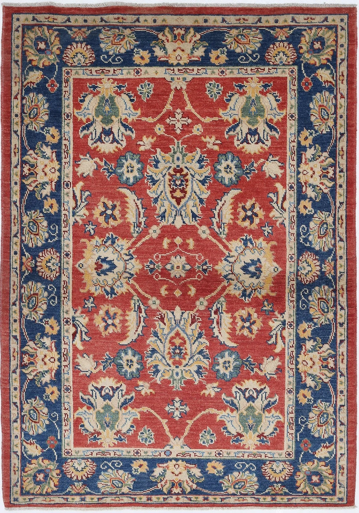 Red Afghan Ziegler Rug 4' 1" x 5' 10" Hand-Knotted | No. AT17587