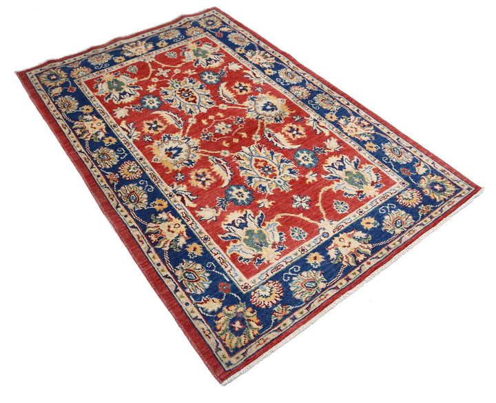 Red Afghan Ziegler Rug 4' 1" x 5' 10" Hand-Knotted | No. AT17587