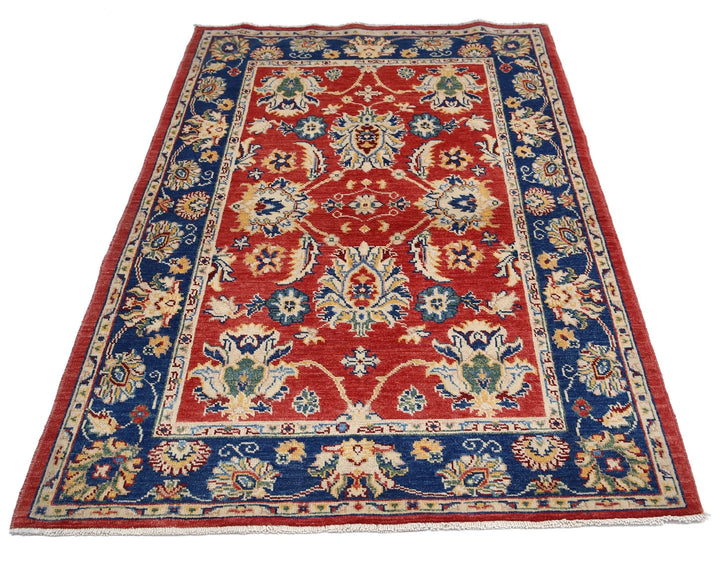 Red Afghan Ziegler Rug 4' 1" x 5' 10" Hand-Knotted | No. AT17587