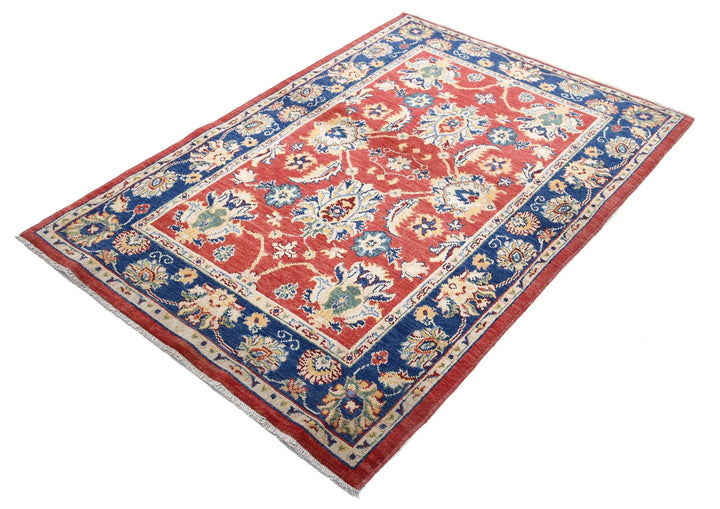 Red Afghan Ziegler Rug 4' 1" x 5' 10" Hand-Knotted | No. AT17587