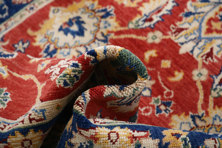 Red Afghan Ziegler Rug 4' 1" x 5' 10" Hand-Knotted | No. AT17587