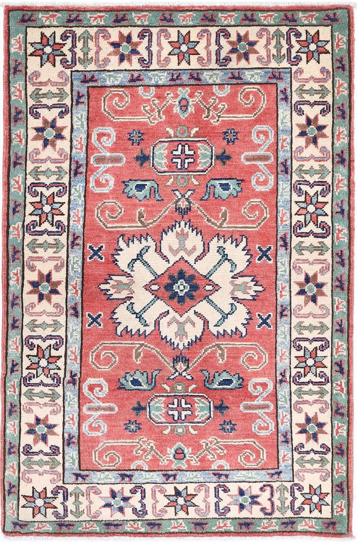 Afghan Kazak Rug 2' 7" x 3' 11" Hand-Knotted | No. AT17624