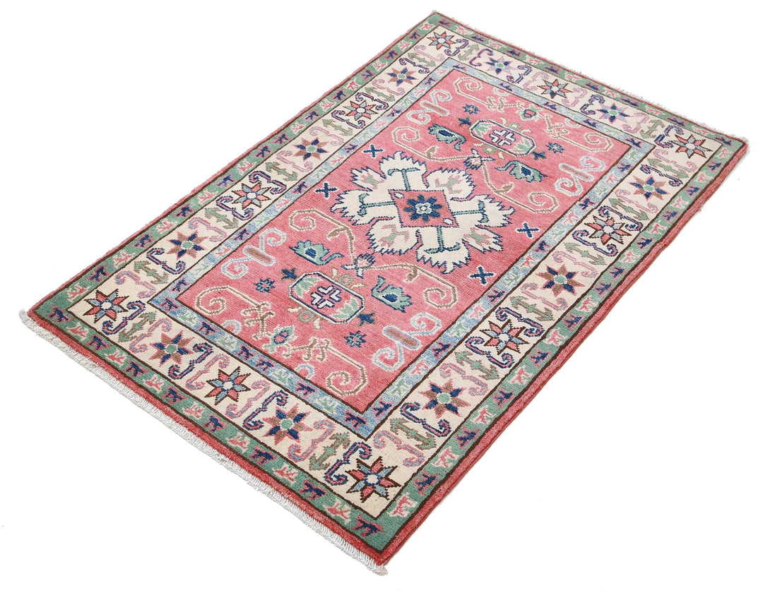 Afghan Kazak Rug 2' 7" x 3' 11" Hand-Knotted | No. AT17624