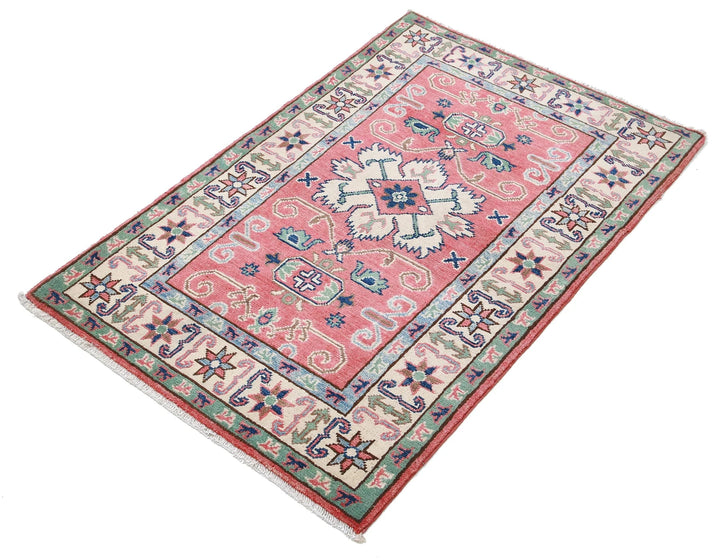 Afghan Kazak Rug 2' 7" x 3' 11" Hand-Knotted | No. AT17624