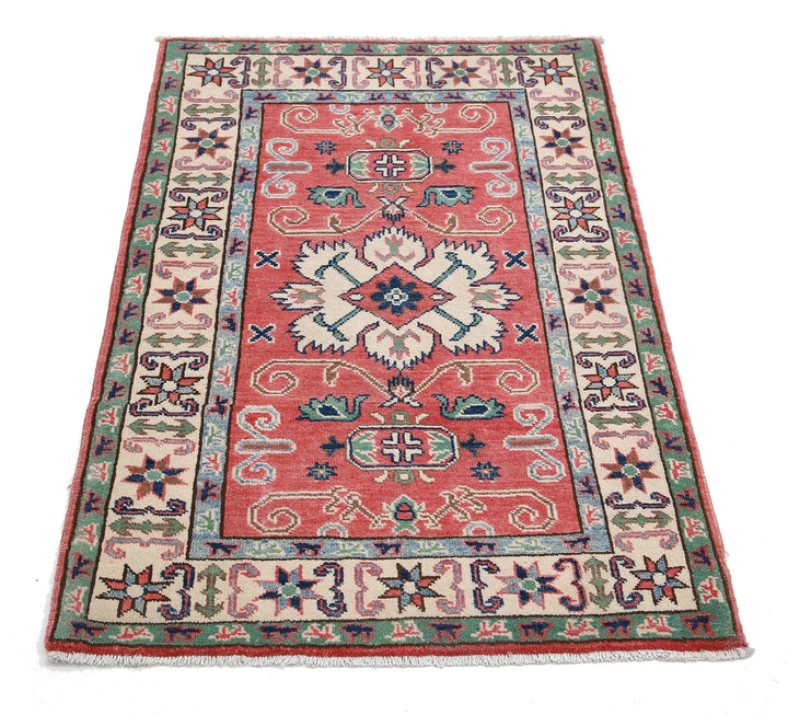 Afghan Kazak Rug 2' 7" x 3' 11" Hand-Knotted | No. AT17624