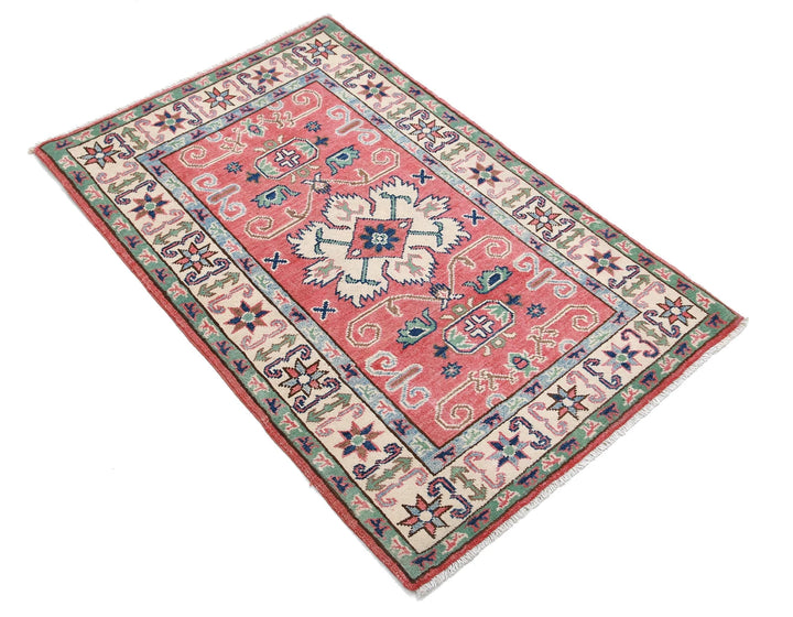 Afghan Kazak Rug 2' 7" x 3' 11" Hand-Knotted | No. AT17624