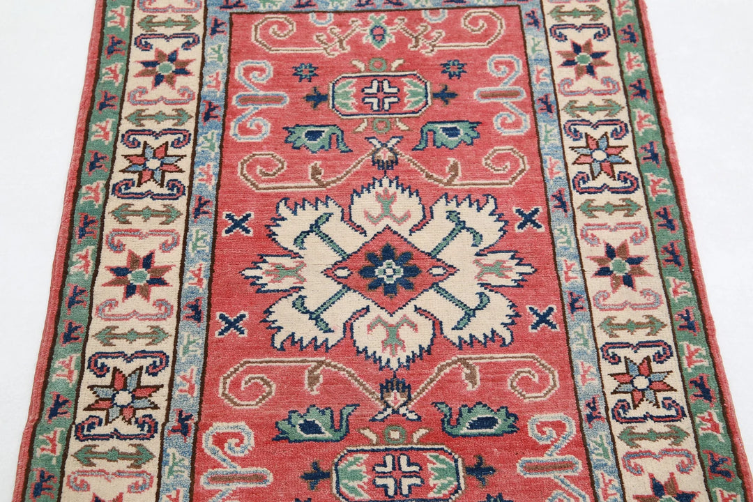 Afghan Kazak Rug 2' 7" x 3' 11" Hand-Knotted | No. AT17624