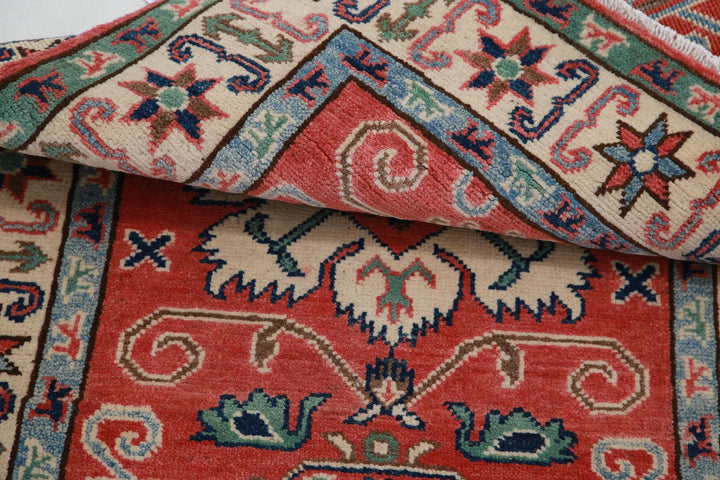 Afghan Kazak Rug 2' 7" x 3' 11" Hand-Knotted | No. AT17624
