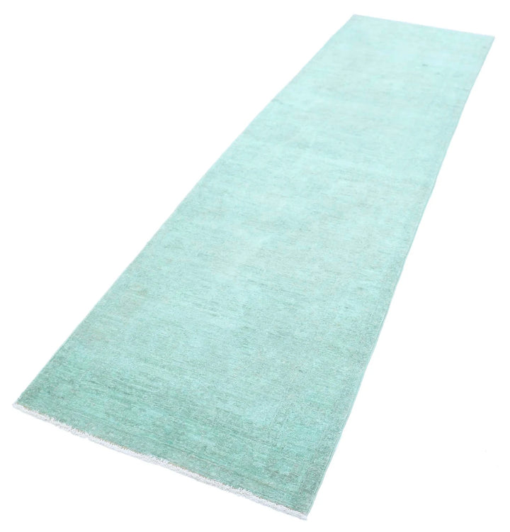 Green Afghan Overdye Rug 2' 7" x 9' 4" Hand-Knotted | No. AT17677