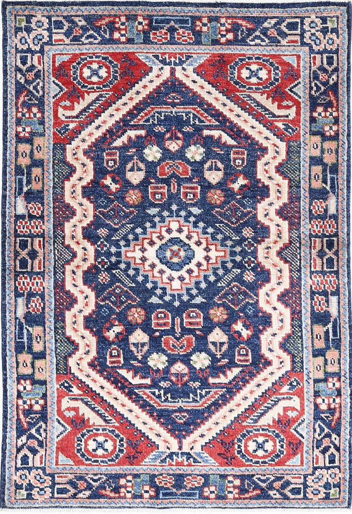Blue Afghan Ziegler Rug 3' 3" x 4' 10" Hand-Knotted | No. AT17743