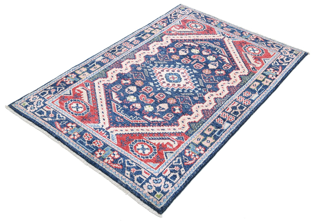 Blue Afghan Ziegler Rug 3' 3" x 4' 10" Hand-Knotted | No. AT17743