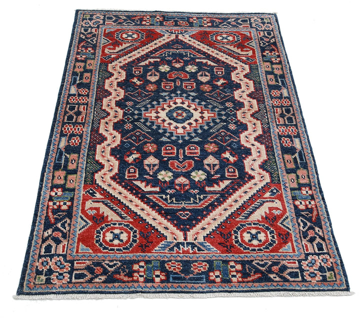 Blue Afghan Ziegler Rug 3' 3" x 4' 10" Hand-Knotted | No. AT17743