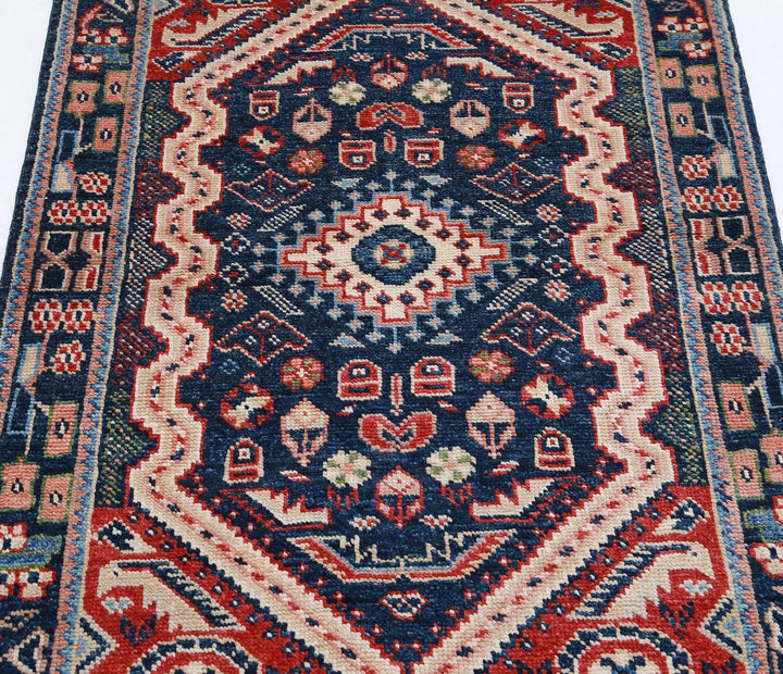 Blue Afghan Ziegler Rug 3' 3" x 4' 10" Hand-Knotted | No. AT17743