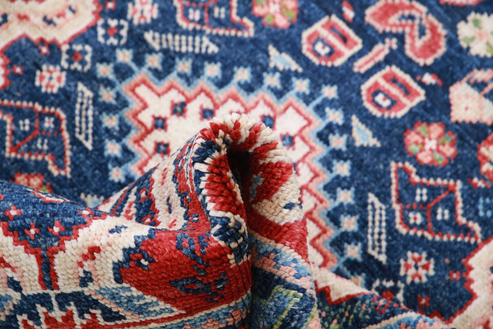 Blue Afghan Ziegler Rug 3' 3" x 4' 10" Hand-Knotted | No. AT17743