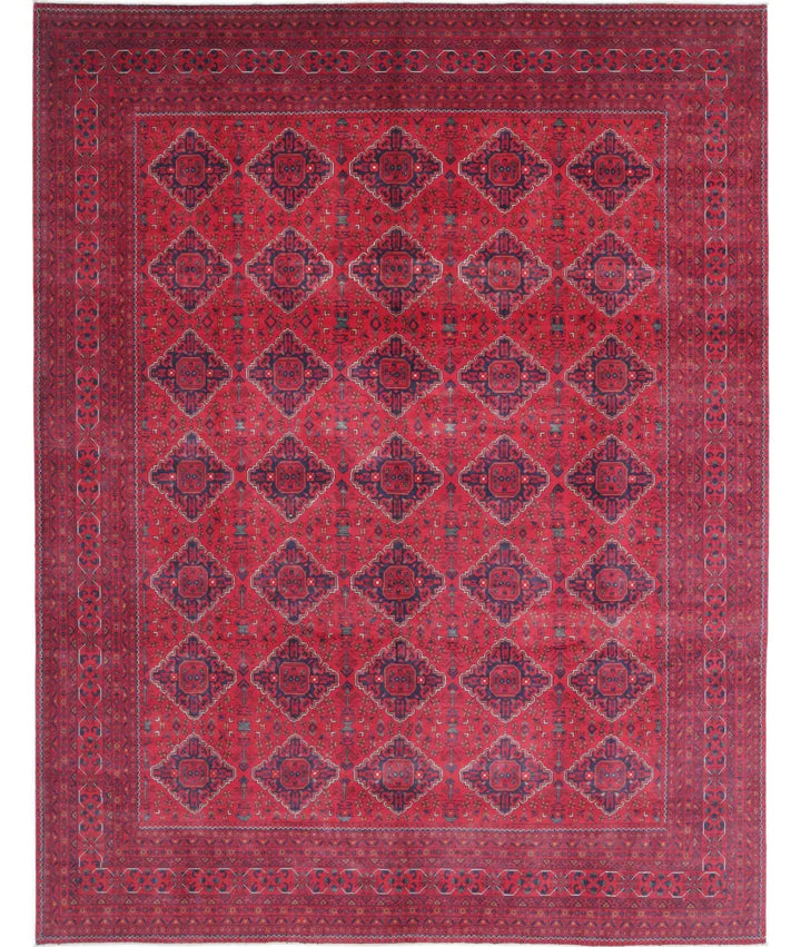 Red Afghan Khamyab Rug 9' 8" x 12' 4" Hand-Knotted | No. AT18016
