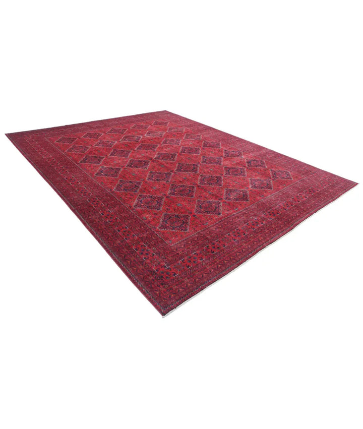 Red Afghan Khamyab Rug 9' 8" x 12' 4" Hand-Knotted | No. AT18016