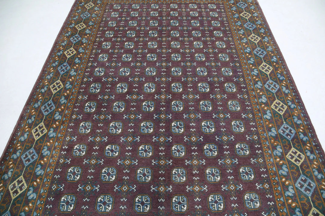 Purple Afghan Revival Rug 6' 6" x 9' 7" Hand-Knotted | No. AT18034