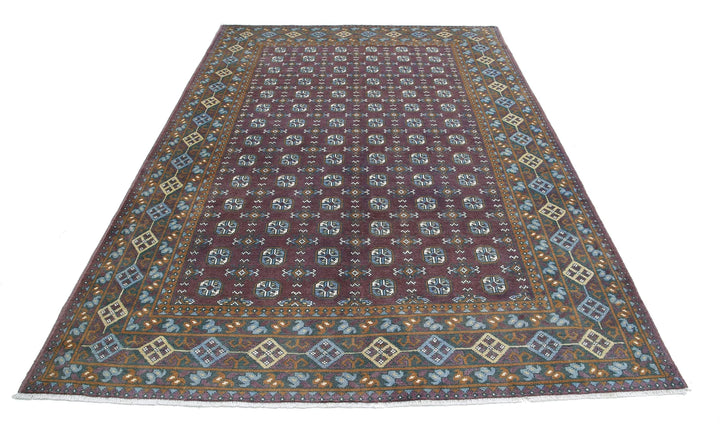 Purple Afghan Revival Rug 6' 6" x 9' 7" Hand-Knotted | No. AT18034