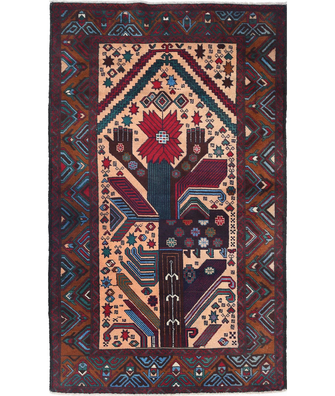 Red Afghan Tribal Rug 2' 11" x 4' 10" Hand-Knotted | No. AT18050