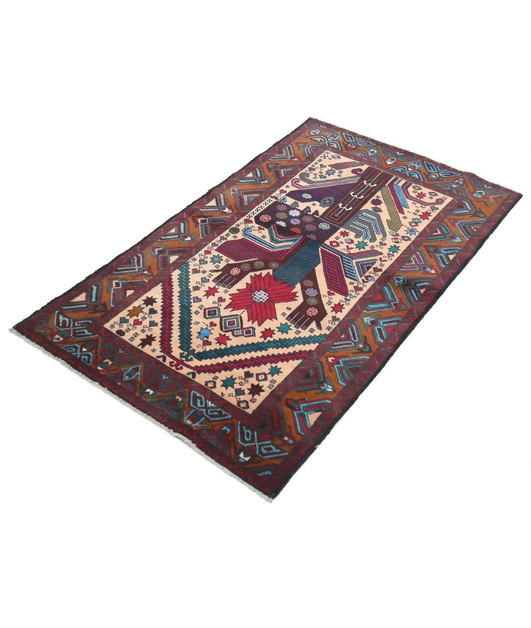 Red Afghan Tribal Rug 2' 11" x 4' 10" Hand-Knotted | No. AT18050