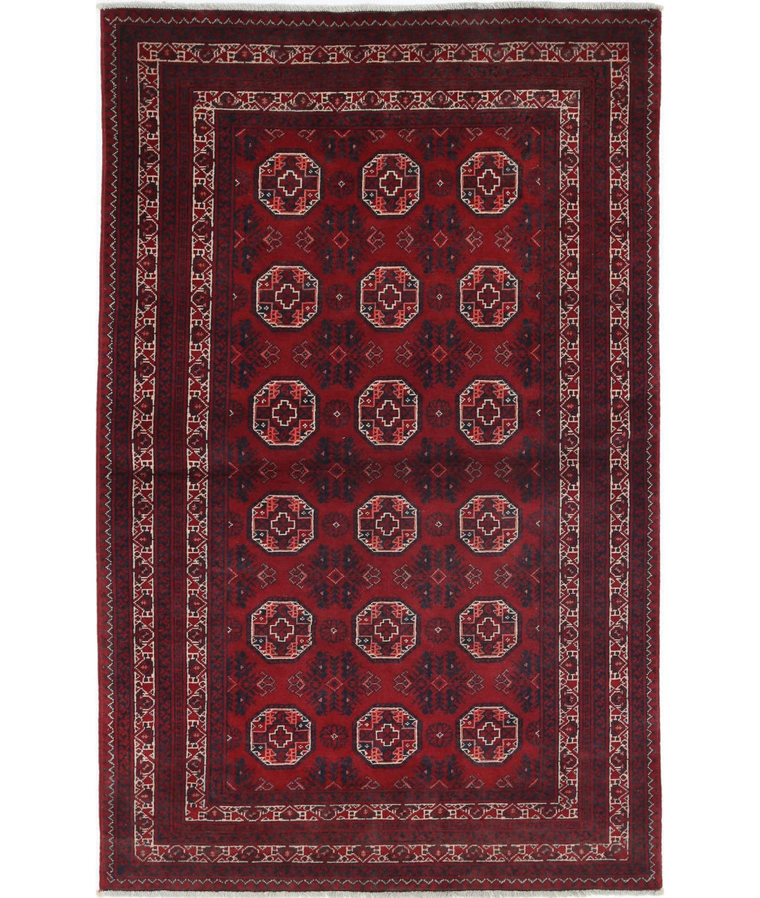 Red Afghan Khamyab Rug 3' 2" x 5' 1" Hand-Knotted | No. AT18395