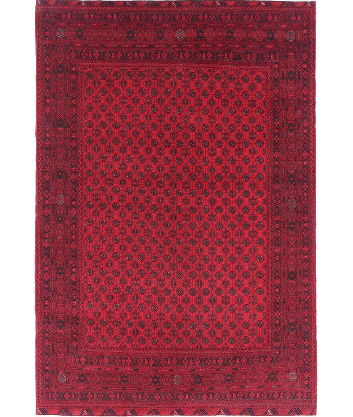 Red Afghan Beljik Rug 6' 6" x 9' 6" Hand-Knotted | No. AT18437