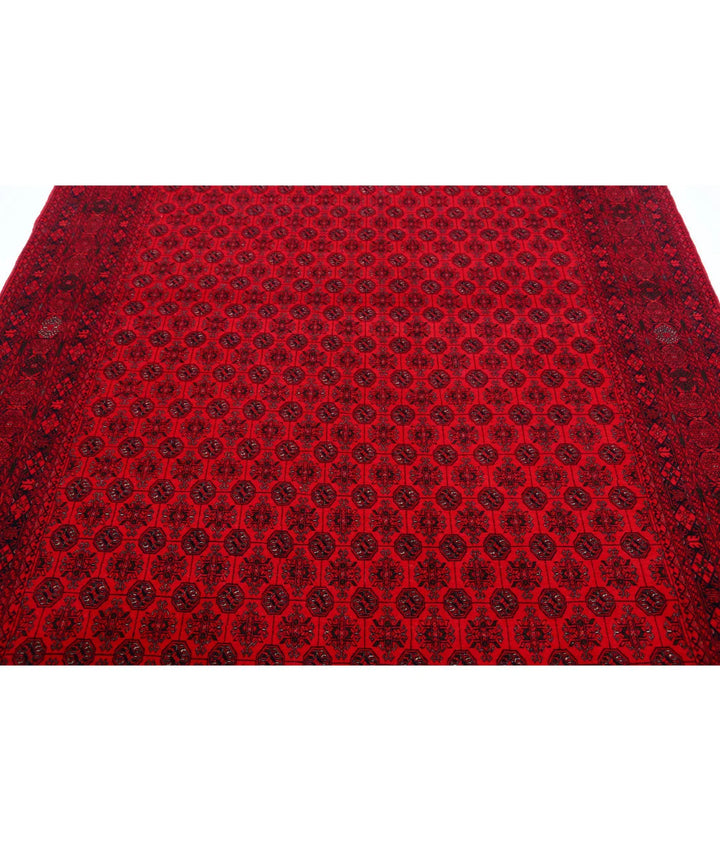 Red Afghan Beljik Rug 6' 6" x 9' 6" Hand-Knotted | No. AT18437