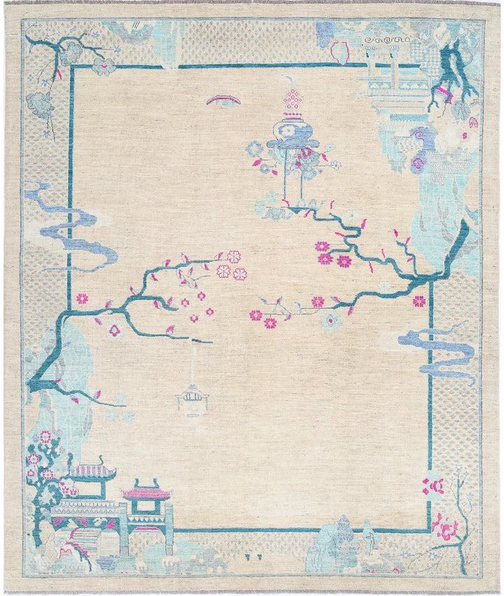 Brown Afghan Oriental Rug 8' 1" x 9' 7" Hand-Knotted | No. AT18445