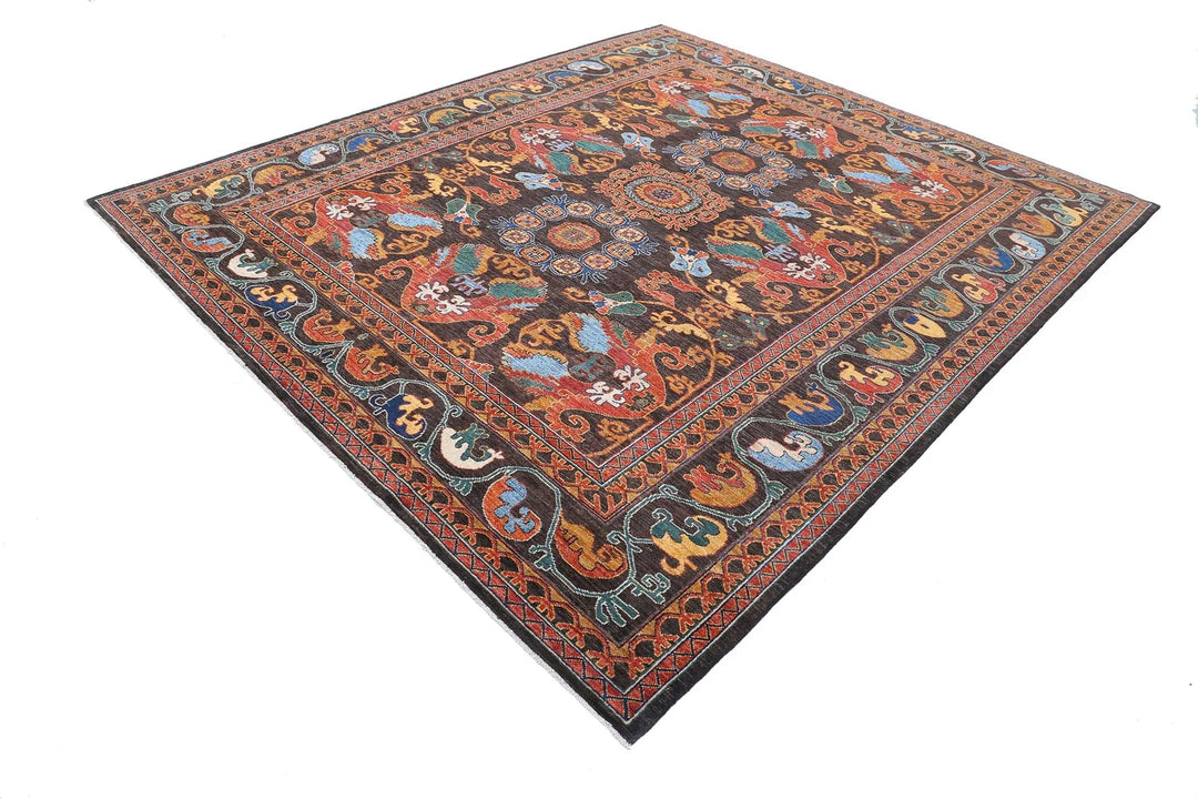 Afghan Nomadic Caucasian Humna Rug 8' 3" x 9' 7" Hand-Knotted | No. AT18464