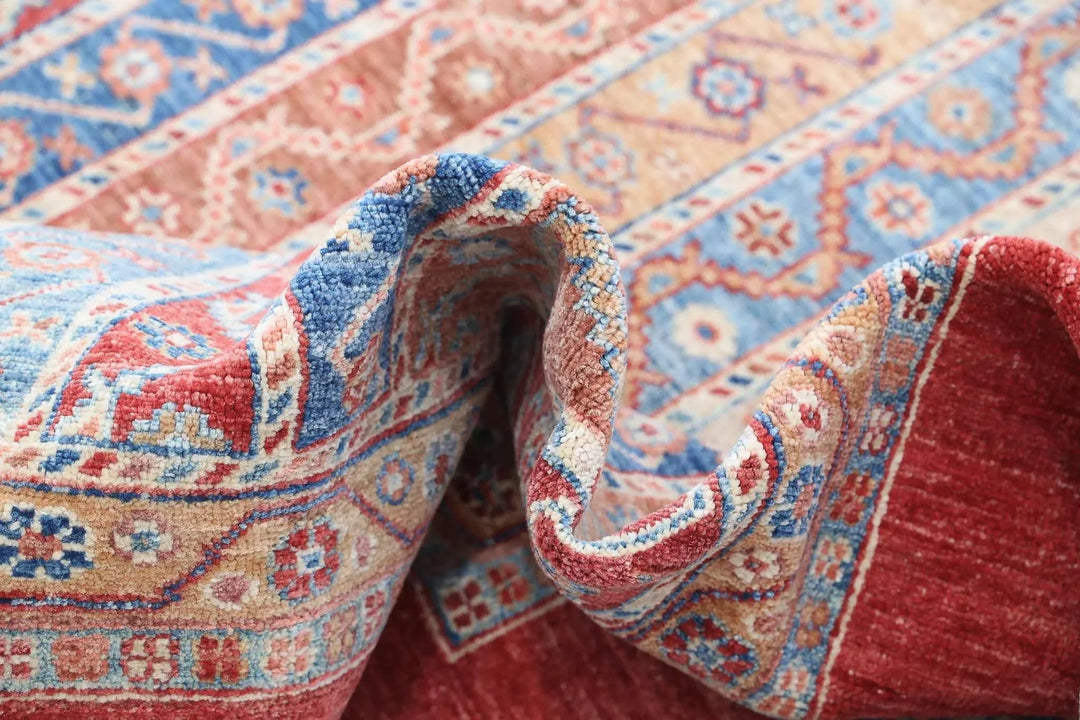 Red Afghan Oriental Rug 6' 8" x 9' 7" Hand-Knotted | No. AT18504