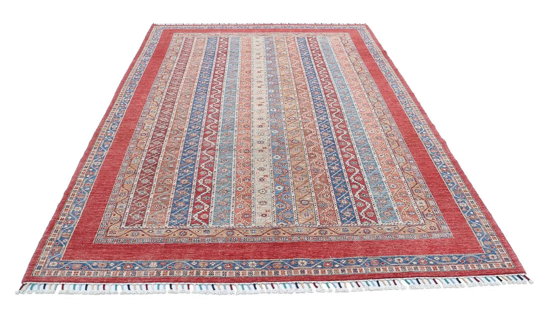 Red Afghan Oriental Rug 6' 8" x 9' 7" Hand-Knotted | No. AT18504