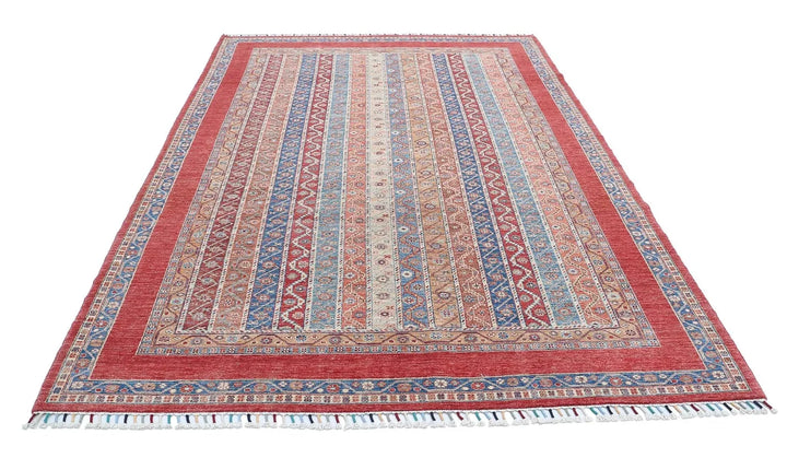 Red Afghan Oriental Rug 6' 8" x 9' 7" Hand-Knotted | No. AT18504