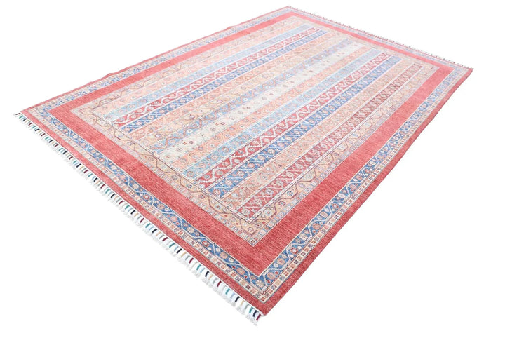 Red Afghan Oriental Rug 6' 8" x 9' 7" Hand-Knotted | No. AT18504