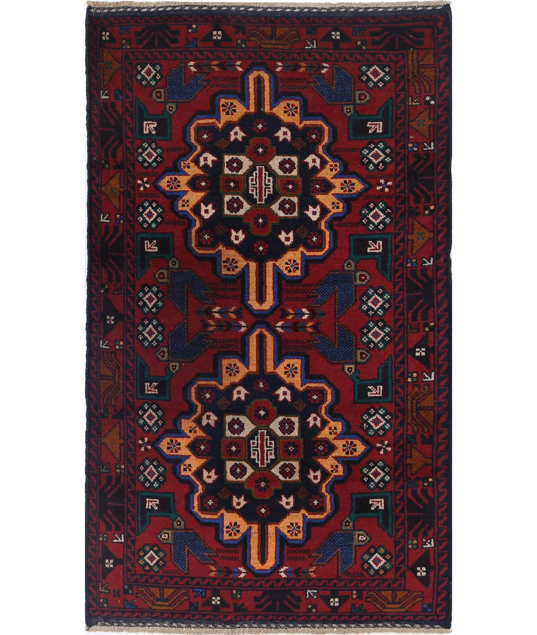 Red Afghan Tribal Rug 2' 11" x 5' 0" Hand-Knotted | No. AT18585