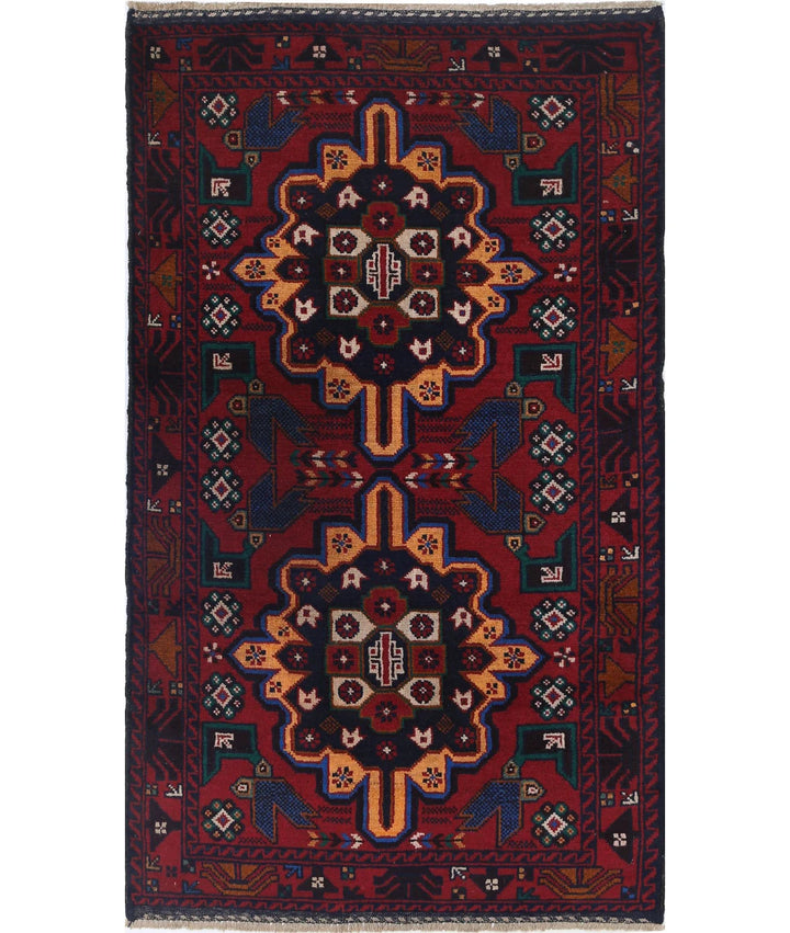 Red Afghan Tribal Rug 2' 11" x 5' 0" Hand-Knotted | No. AT18585