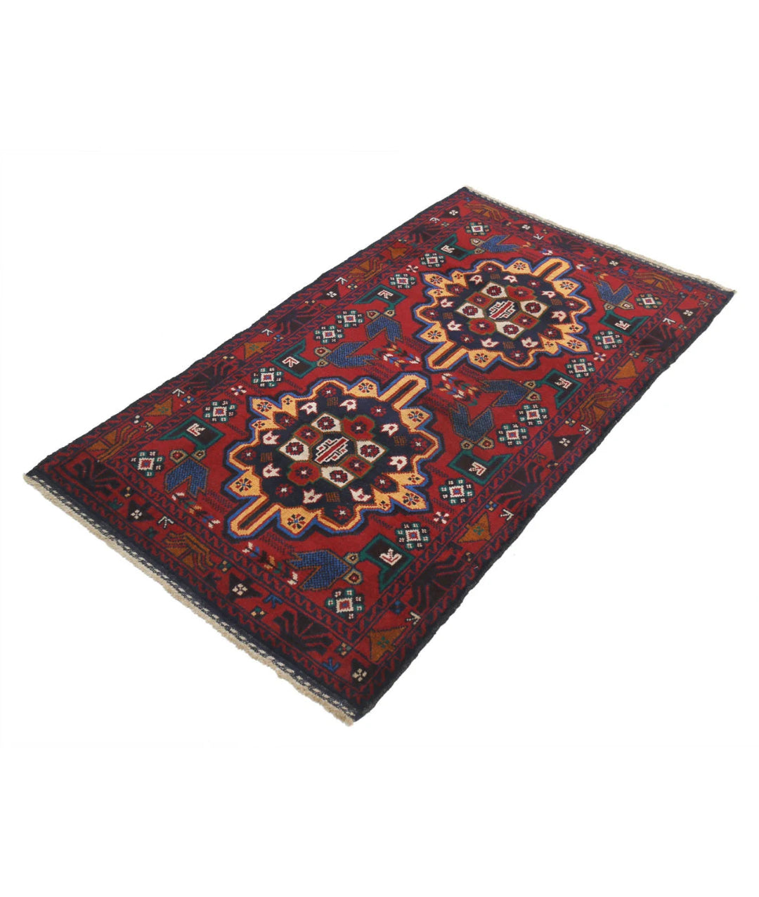 Red Afghan Tribal Rug 2' 11" x 5' 0" Hand-Knotted | No. AT18585