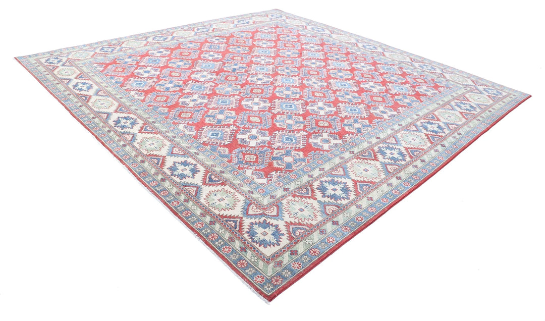 Afghan Kazak Rug 11' 8" x 11' 6" Hand-Knotted | No. AT18957